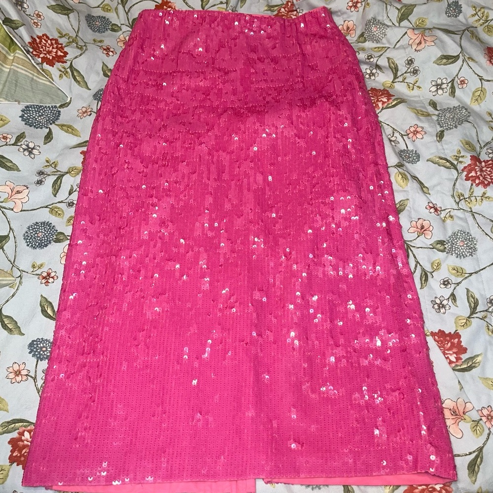 Alice + Olivia Pink Sequin Maeve Midi Skirt